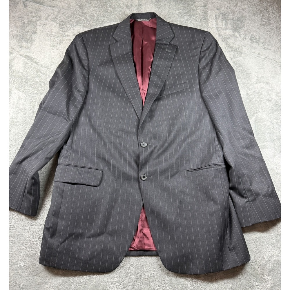 Jack Victor Verona Suit Jacket Mens 42L Charcoal Pinstripe Wool Made in Canada